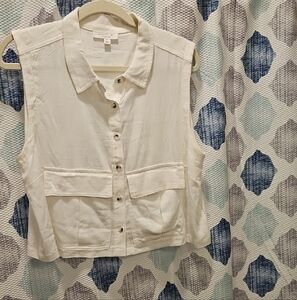 Cream Sleeveless Button Down Crop Top or Vest